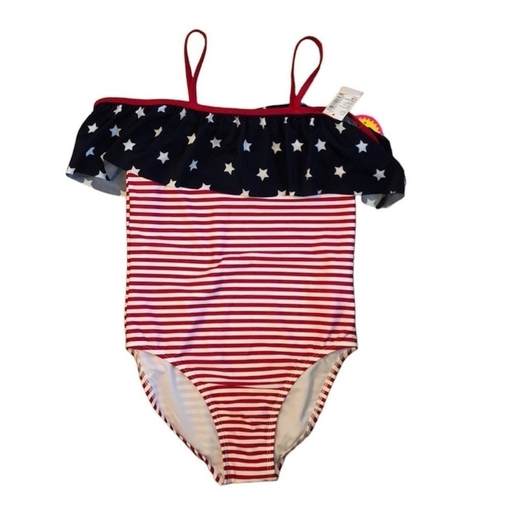 American flag USA patriotic swimsuit off the shoulder 14/16 TCP‎ 4th fourth July